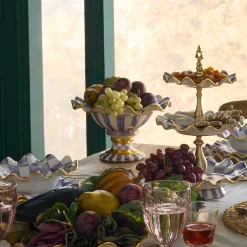 MacKenzie-Childs Plum Check Ceramic Compote| Fall Entertaining|Serveware