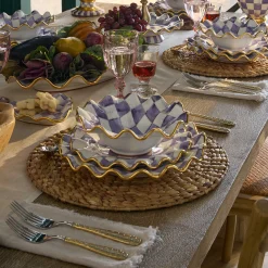 MacKenzie-Childs Plum Check Ceramic Fluted Breakfast Bowl| Dinnerware & Flatware