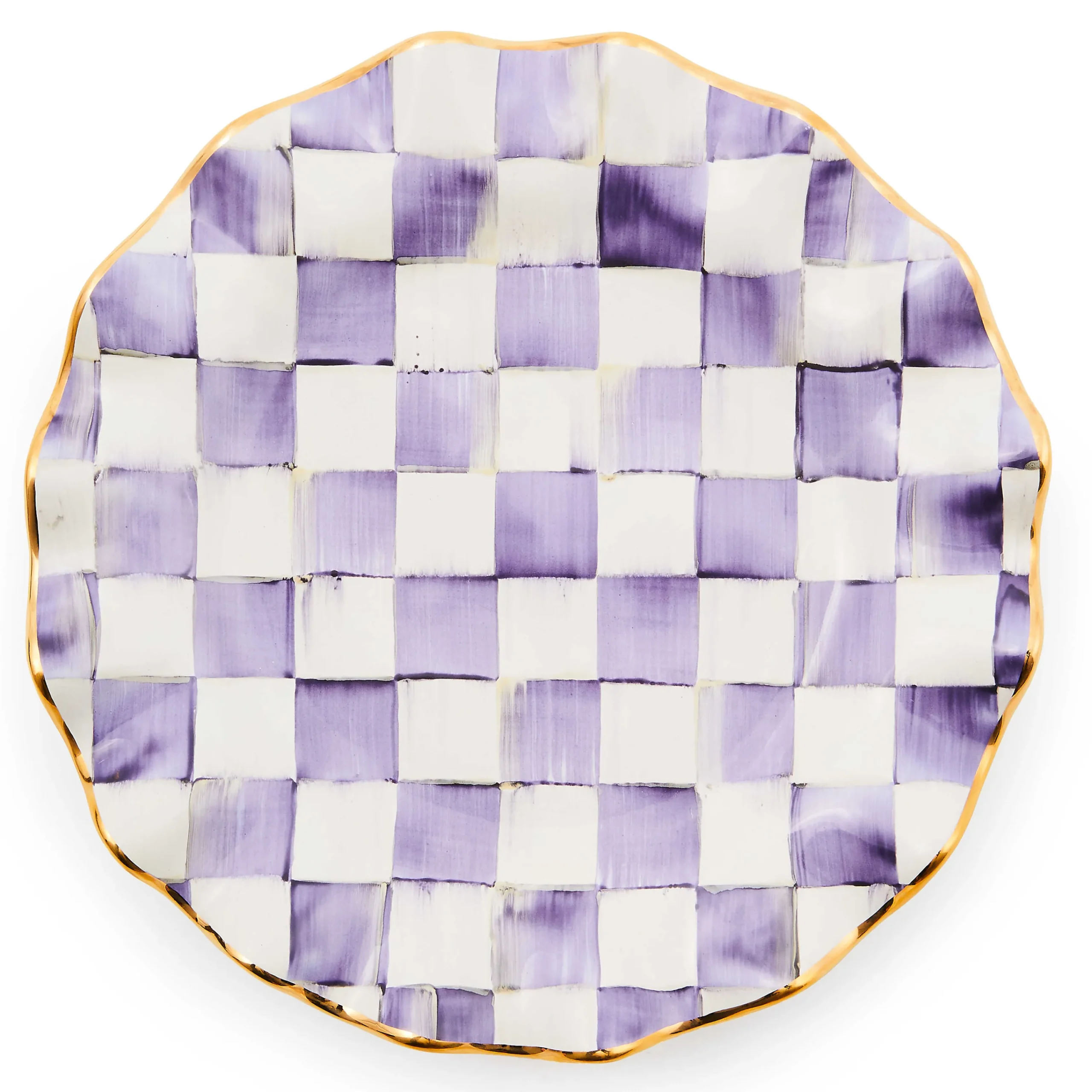 MacKenzie-Childs Plum Check Ceramic Fluted Dinner Plate| Fall Entertaining|Dinnerware & Flatware