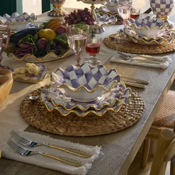 MacKenzie-Childs Plum Check Ceramic Fluted Dinner Plate| Fall Entertaining|Dinnerware & Flatware