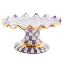 MacKenzie-Childs Plum Check Ceramic Fluted Cake Stand| Fall Entertaining|Serveware