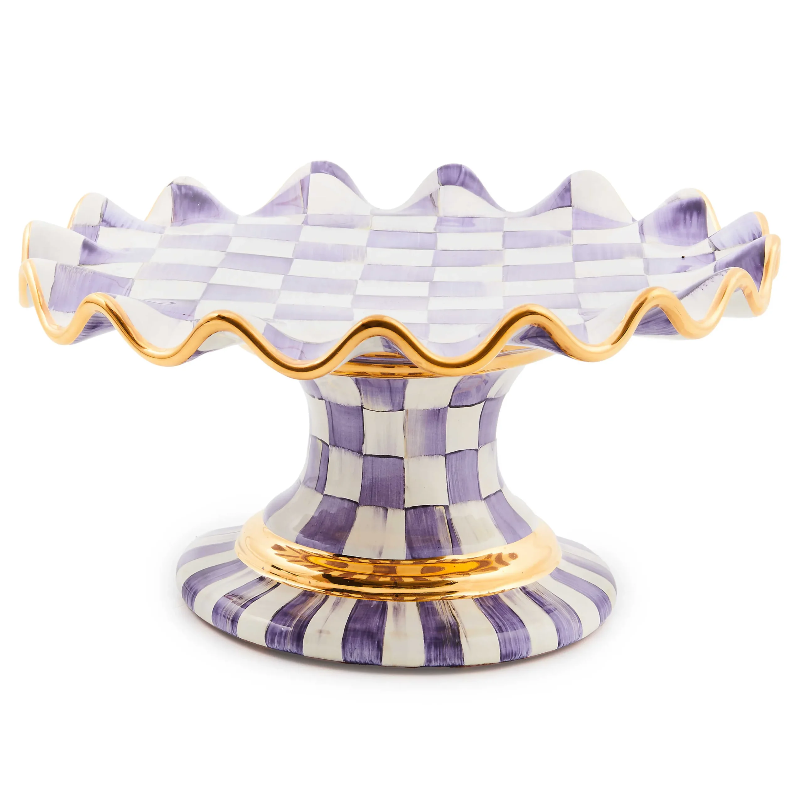 MacKenzie-Childs Plum Check Ceramic Fluted Cake Stand| Fall Entertaining|Serveware