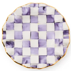 MacKenzie-Childs Plum Check Ceramic Fluted Dessert Plate| Fall Entertaining|Dinnerware & Flatware