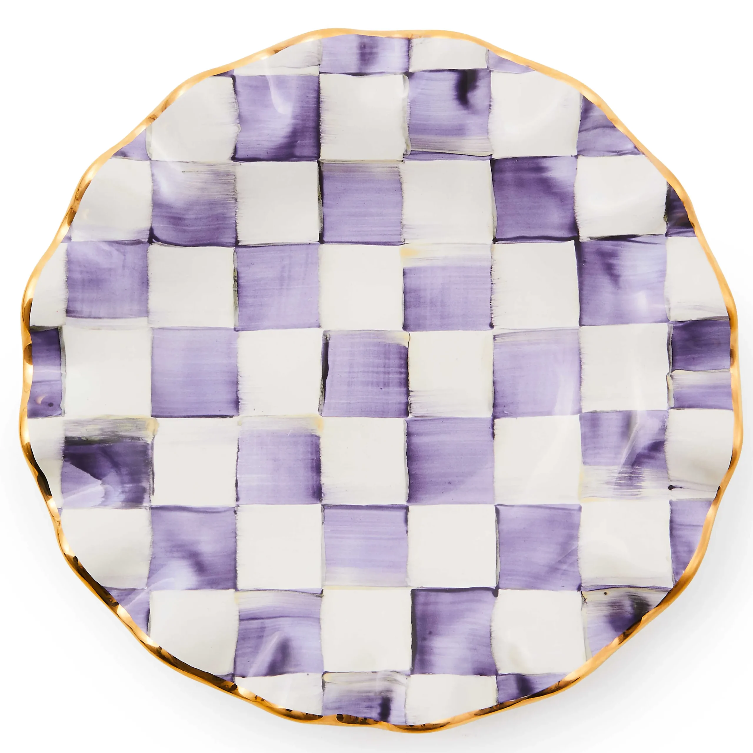 MacKenzie-Childs Plum Check Ceramic Fluted Dessert Plate| Fall Entertaining|Dinnerware & Flatware