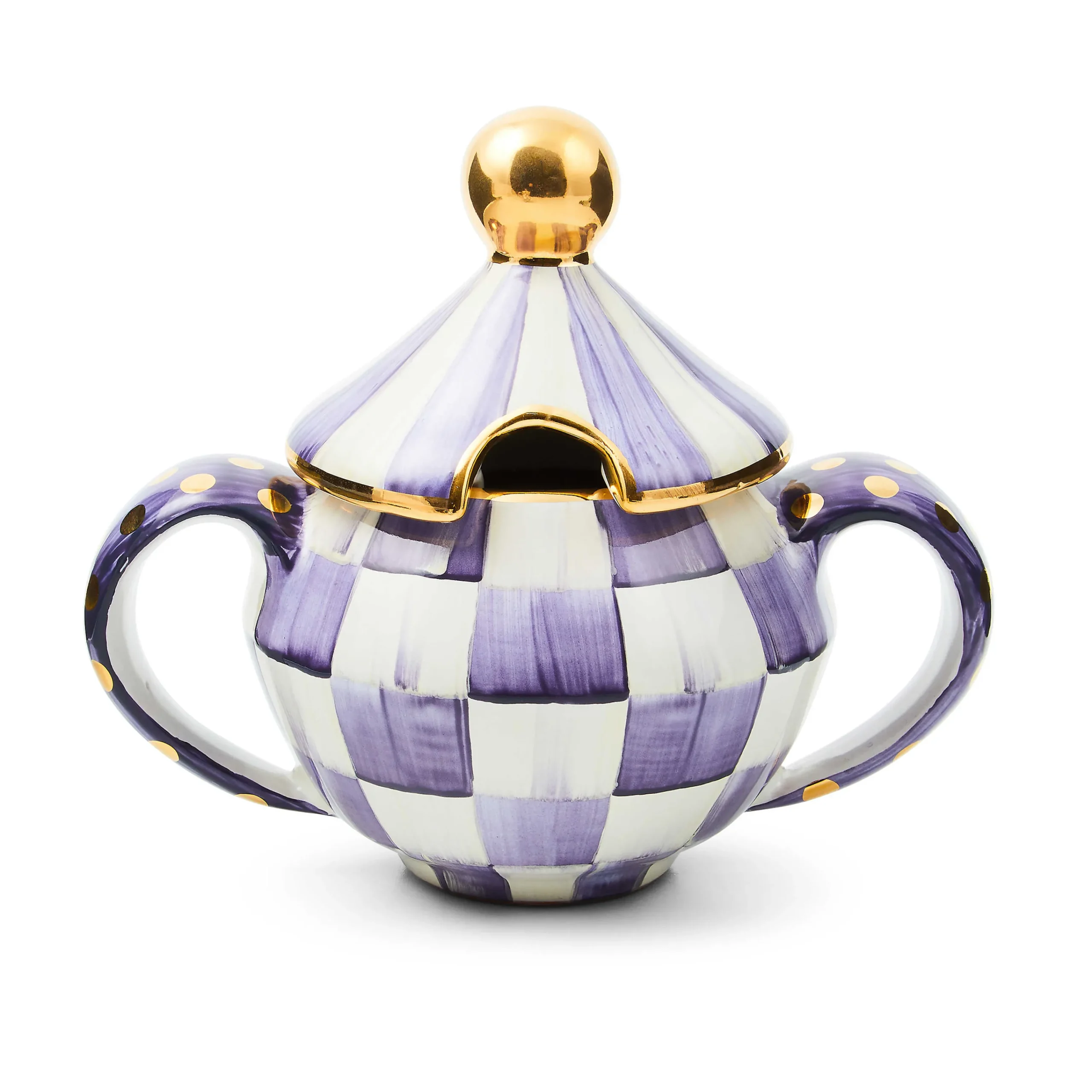 MacKenzie-Childs Plum Check Ceramic Sugar Bowl with Lid| The Coffee Shop|Fall Entertaining
