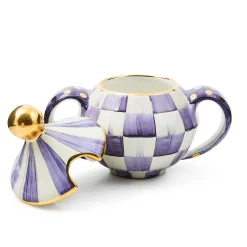 MacKenzie-Childs Plum Check Ceramic Sugar Bowl with Lid| The Coffee Shop|Fall Entertaining