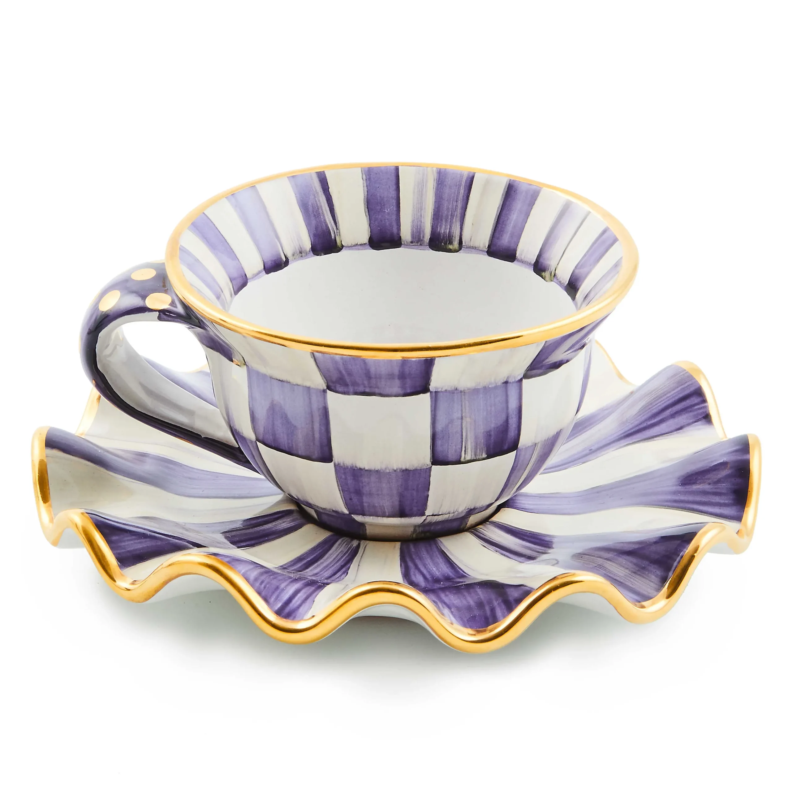 MacKenzie-Childs Plum Check Ceramic Teacup| The Coffee Shop|Fall Entertaining