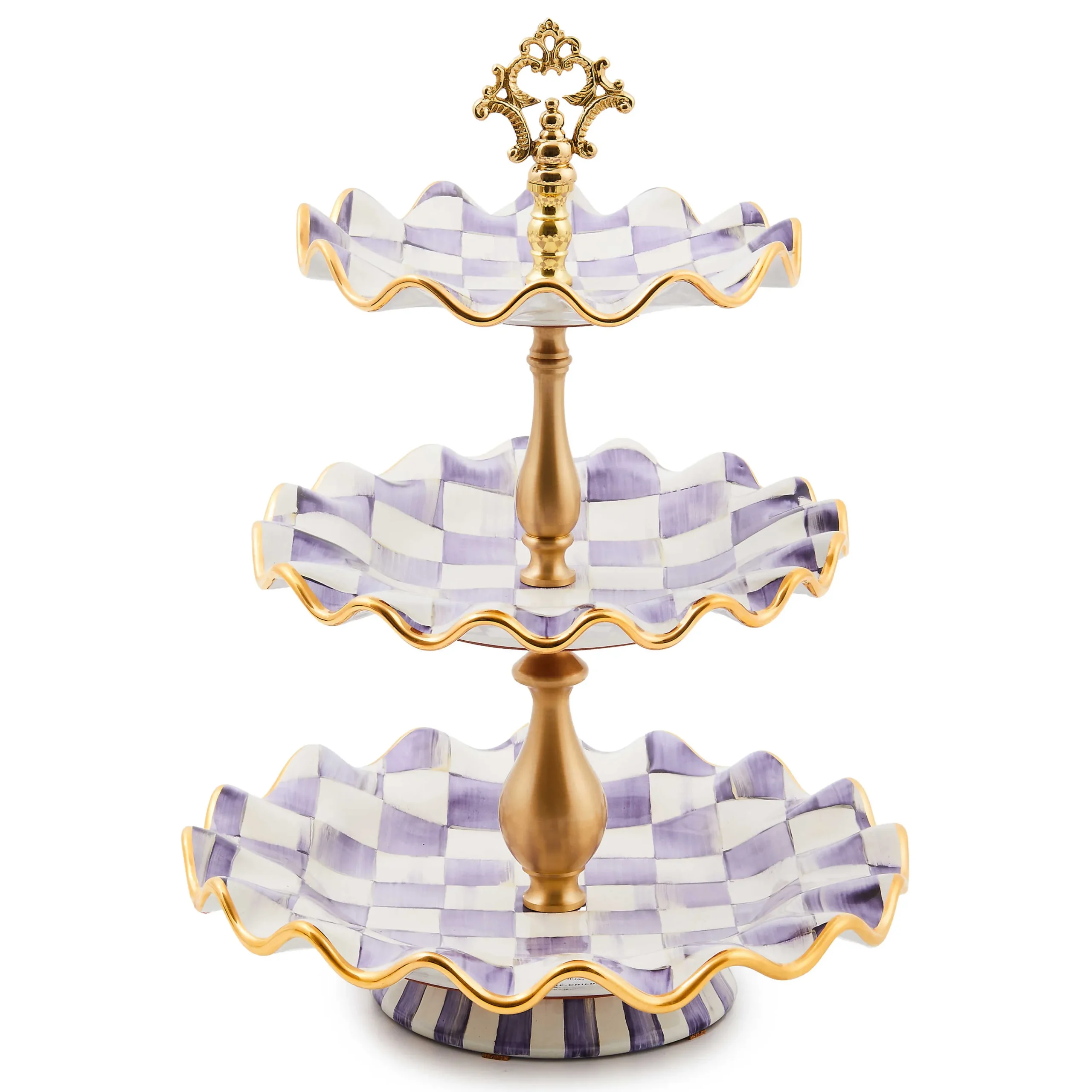MacKenzie-Childs Plum Check Ceramic Three Tier Sweet Stand| Fall Entertaining|Serveware