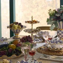MacKenzie-Childs Plum Check Ceramic Three Tier Sweet Stand| Fall Entertaining|Serveware