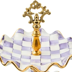 MacKenzie-Childs Plum Check Ceramic Two Tier Sweet Stand| Fall Entertaining|Serveware