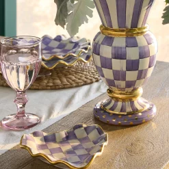 MacKenzie-Childs Plum Check Fluted Ceramic Heart Plate| Room Accents|Serveware