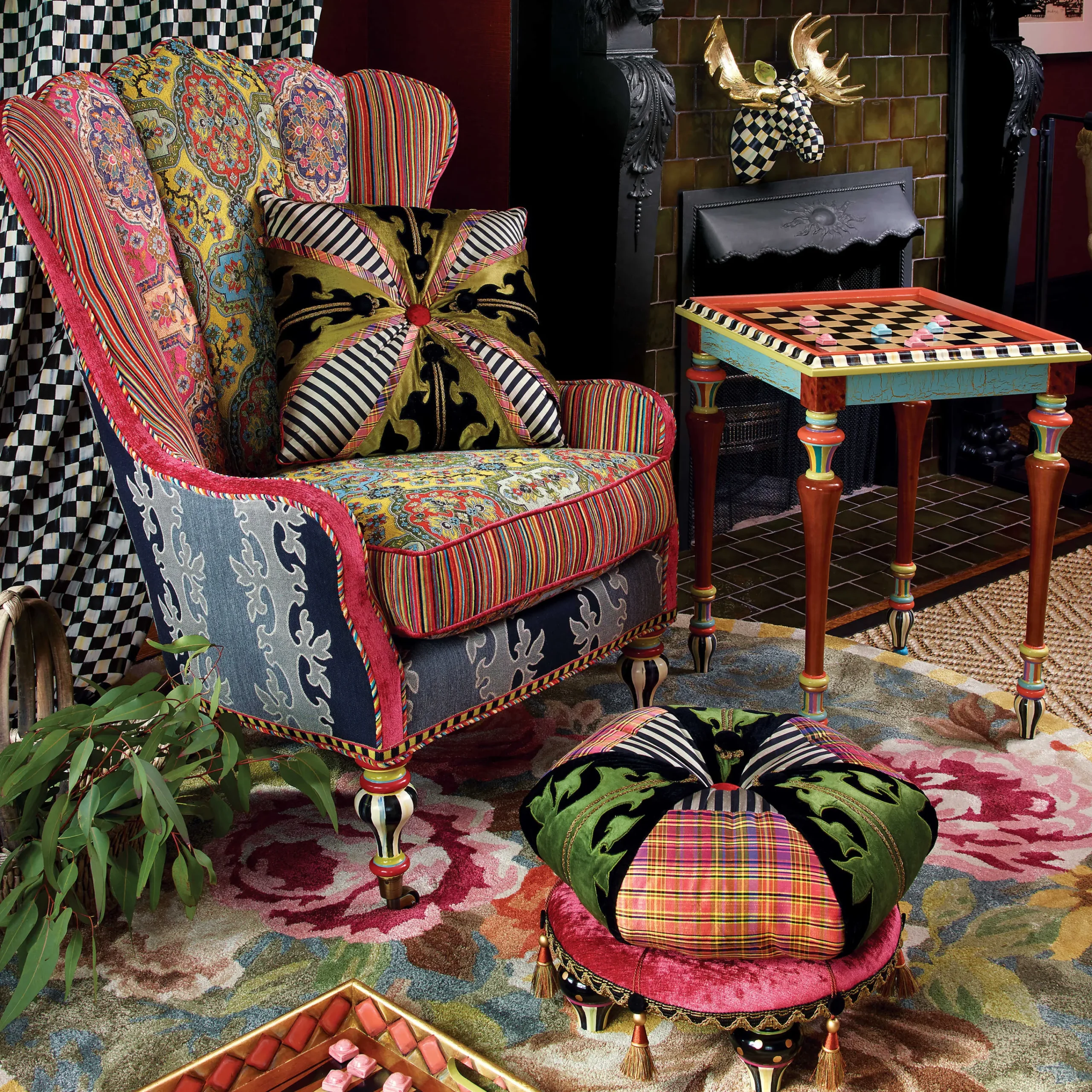 MacKenzie-Childs Portobello Road Footstool| Living Room