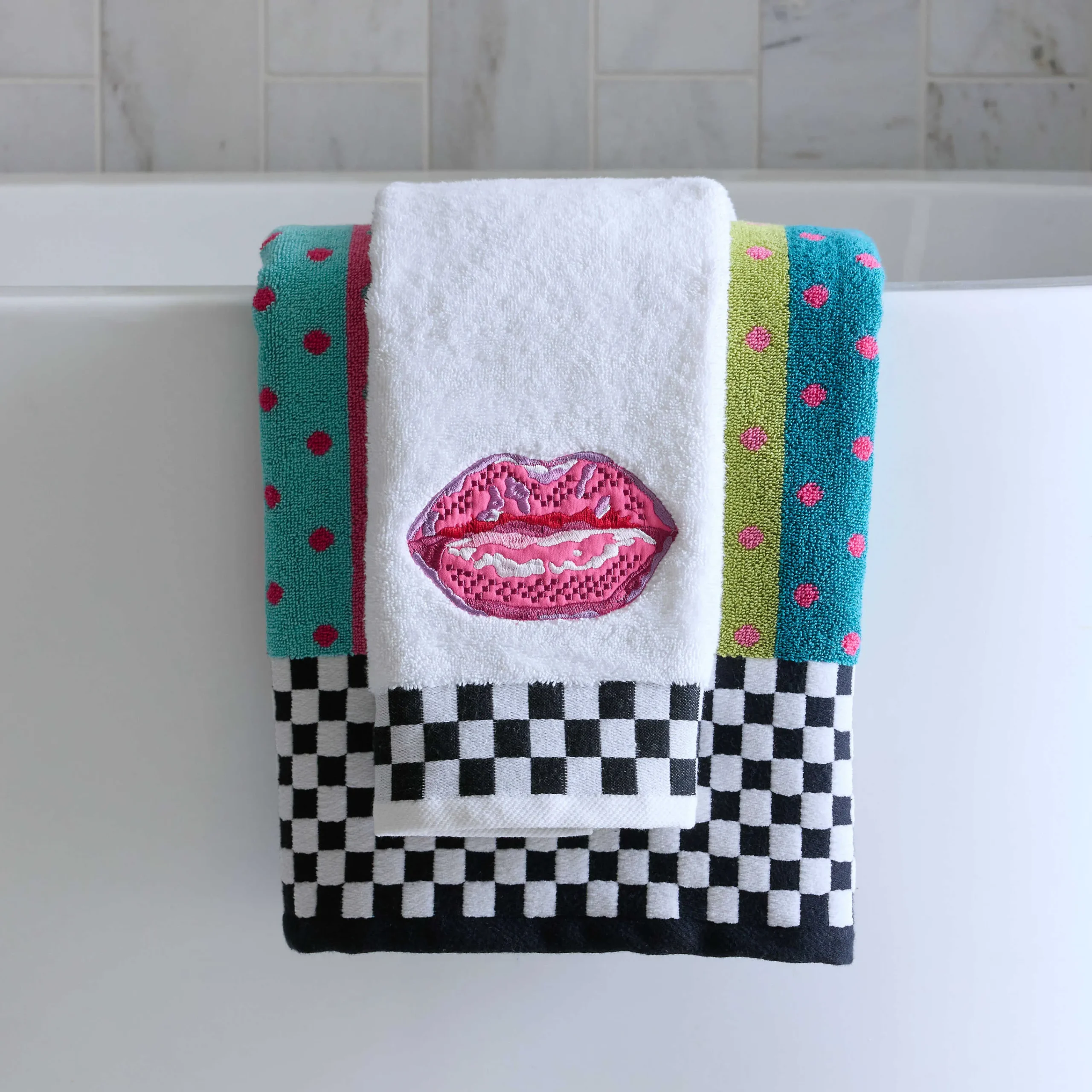 MacKenzie-Childs Pucker Up Check Hand Towel| Bath & Bath Accessories