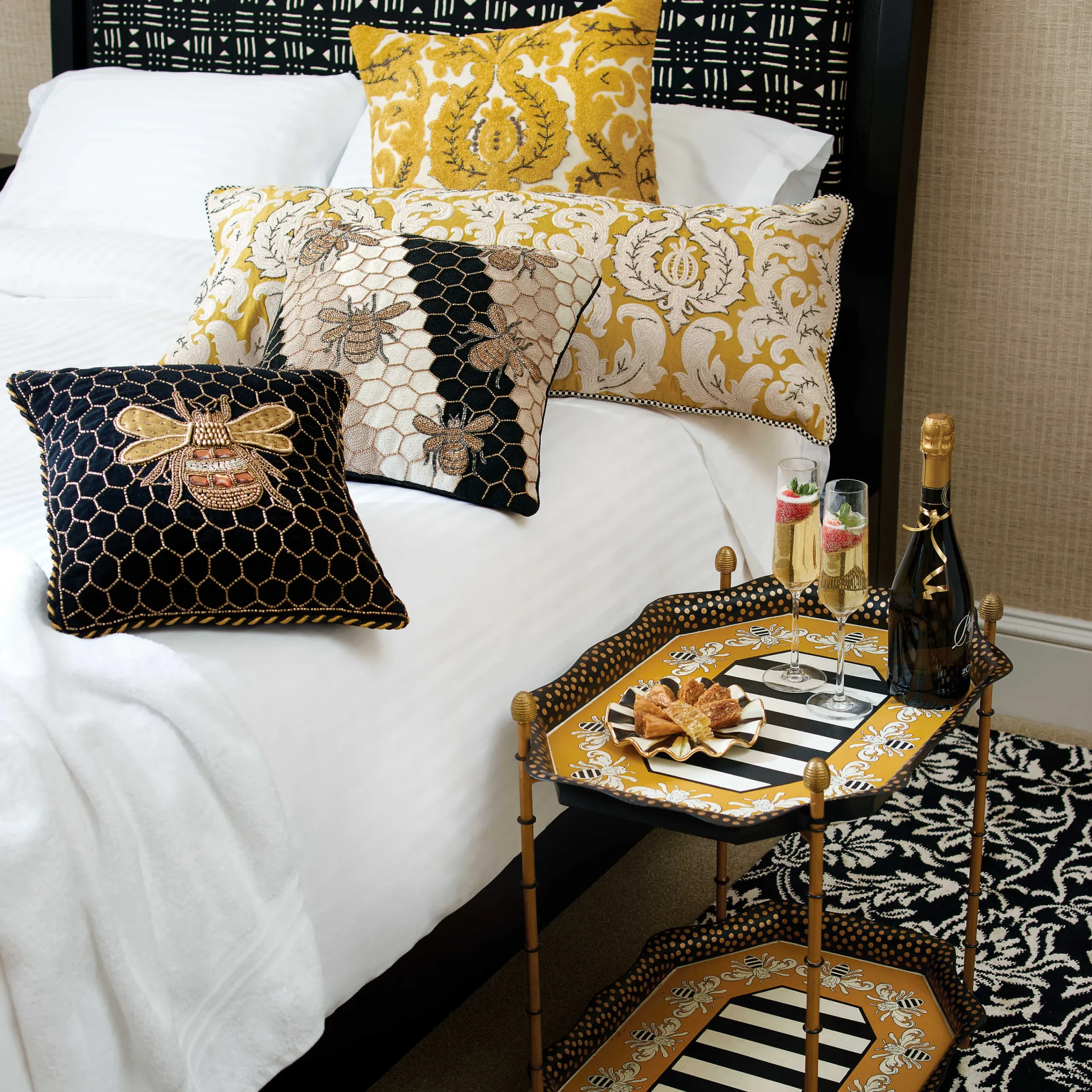 MacKenzie-Childs Queen Bee Black Throw Pillow| Pillows, Throws, & Cushions