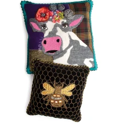 MacKenzie-Childs Queen Bee Black Throw Pillow| Pillows, Throws, & Cushions