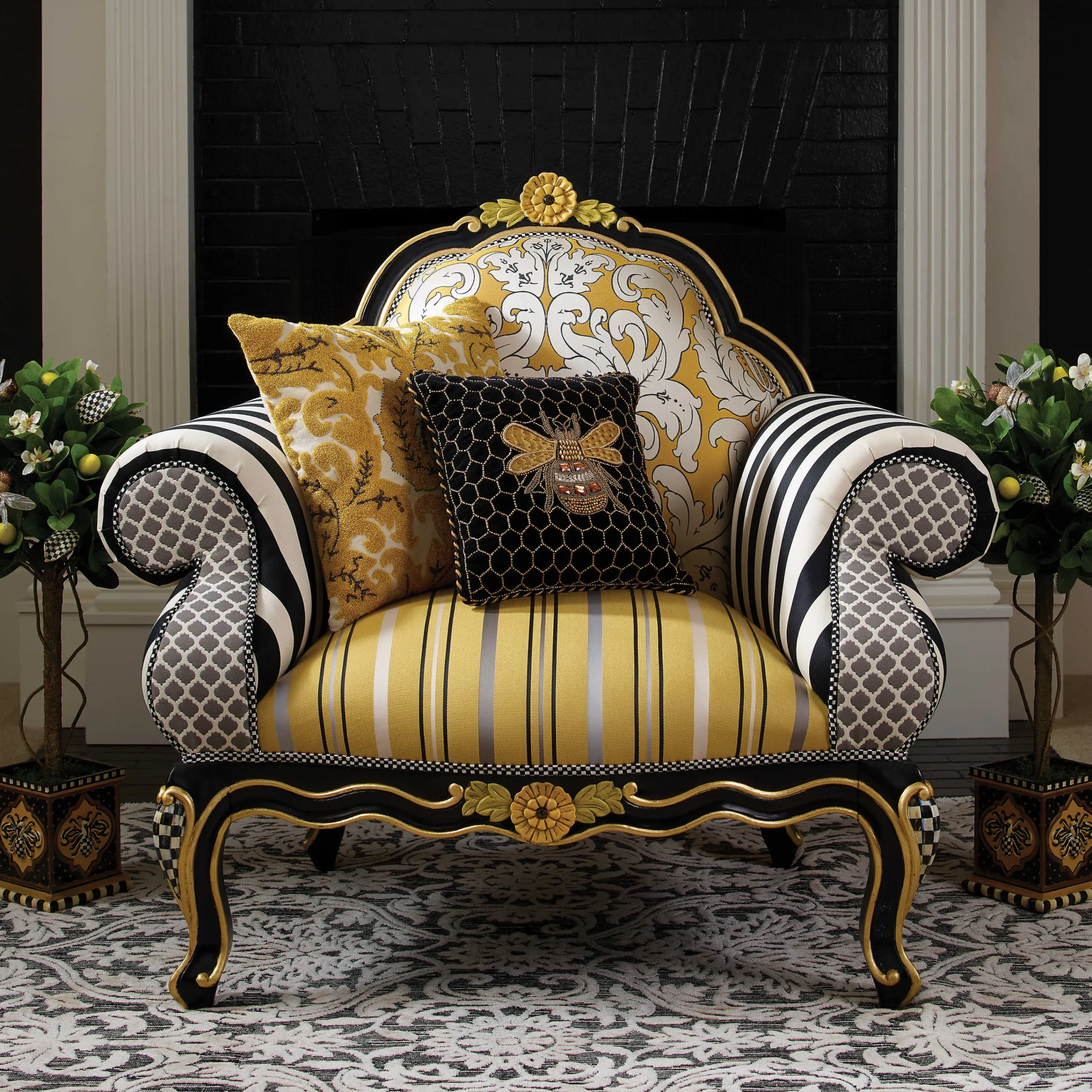 MacKenzie-Childs Queen Bee Black Throw Pillow| Pillows, Throws, & Cushions