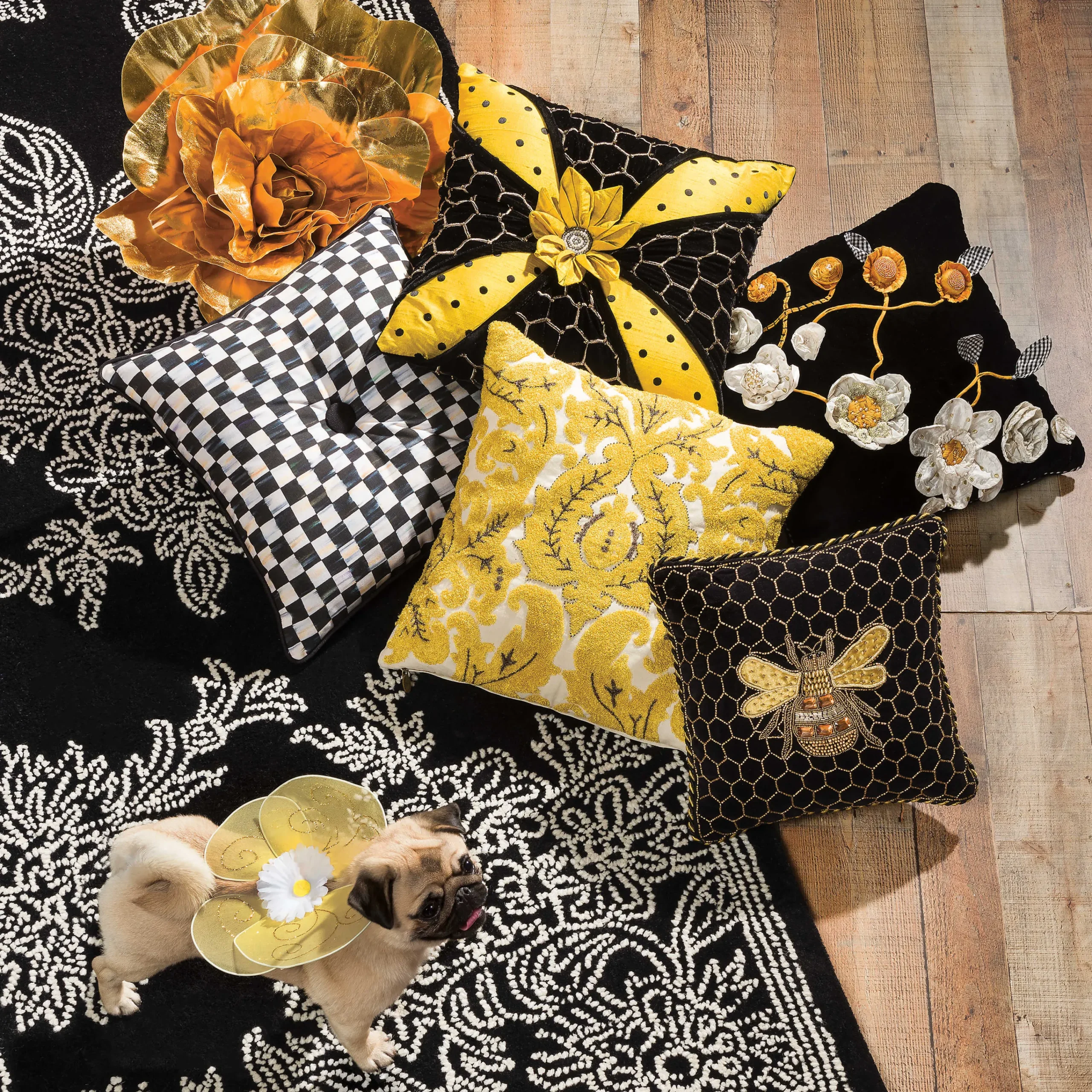 MacKenzie-Childs Queen Bee Black Throw Pillow| Pillows, Throws, & Cushions