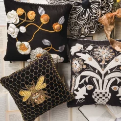 MacKenzie-Childs Queen Bee Black Throw Pillow| Pillows, Throws, & Cushions