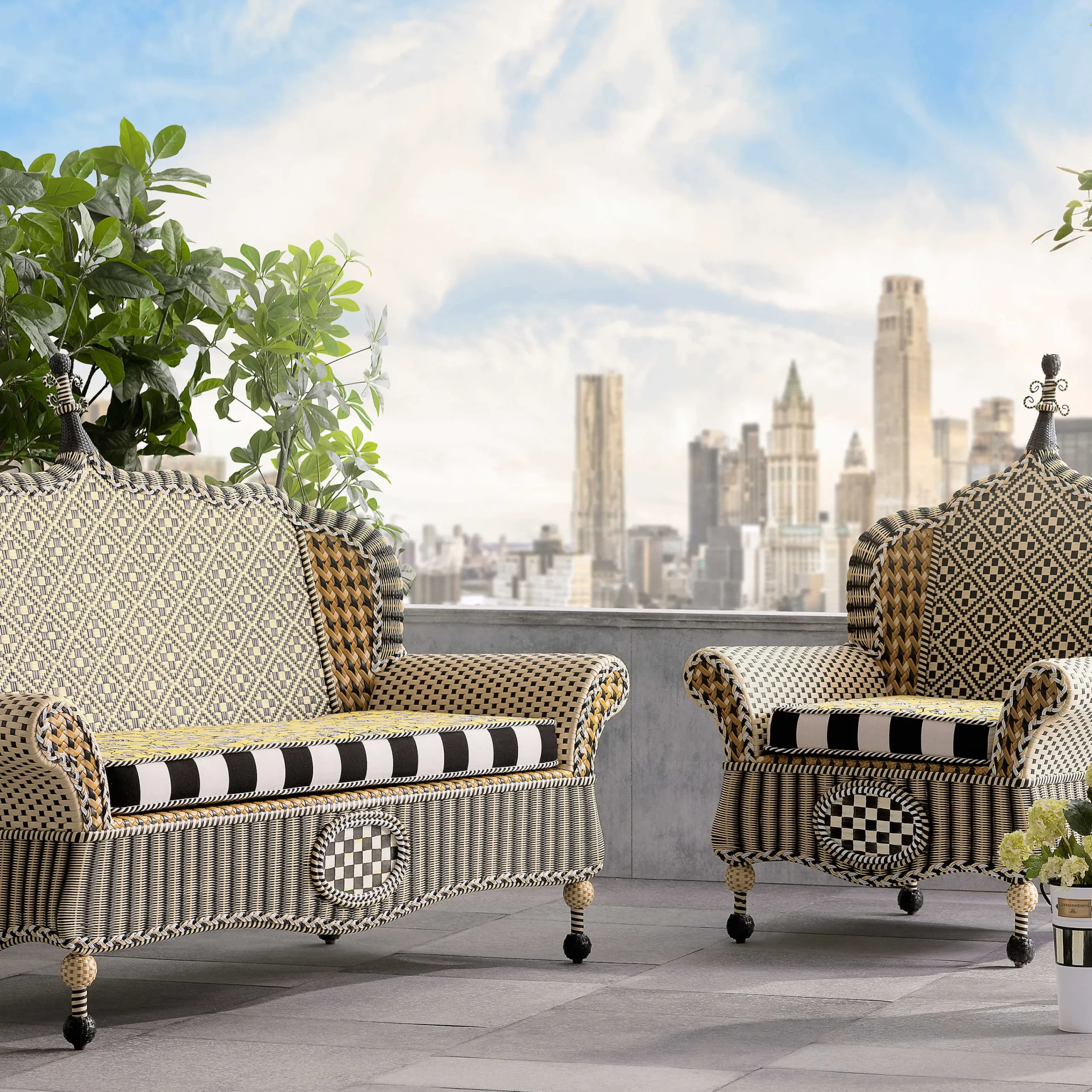 MacKenzie-Childs Queen Bee Courtyard Outdoor Loveseat| Outdoor