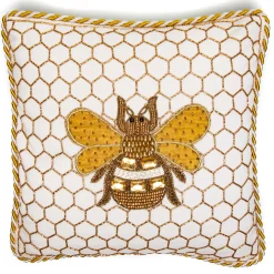 MacKenzie-Childs Queen Bee Ivory Throw Pillow| Spring|Pillows, Throws, & Cushions
