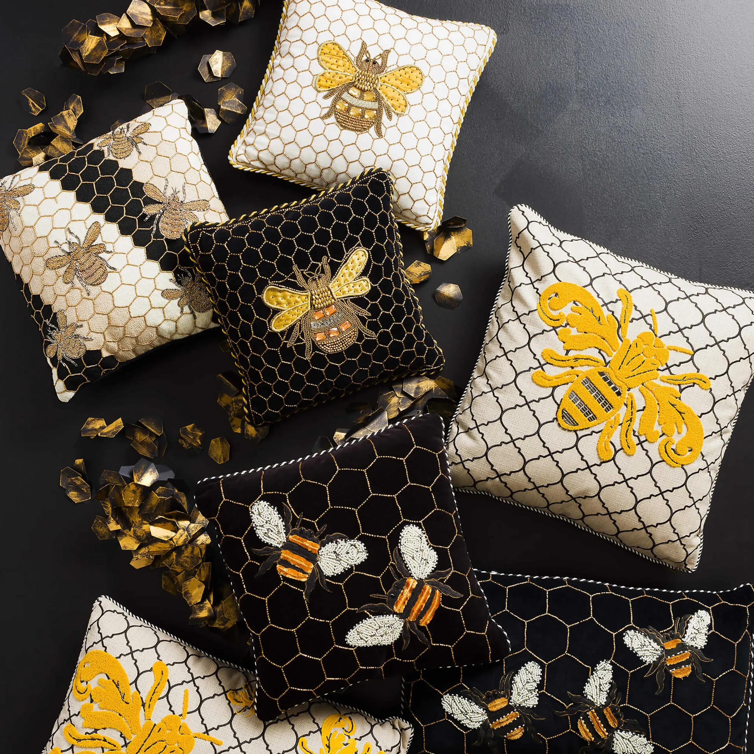 MacKenzie-Childs Queen Bee Ivory Throw Pillow| Spring|Pillows, Throws, & Cushions