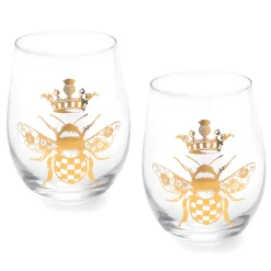 MacKenzie-Childs Queen Bee Stemless Wine Glasses, Set of 4| Drinkware|Bar Entertaining