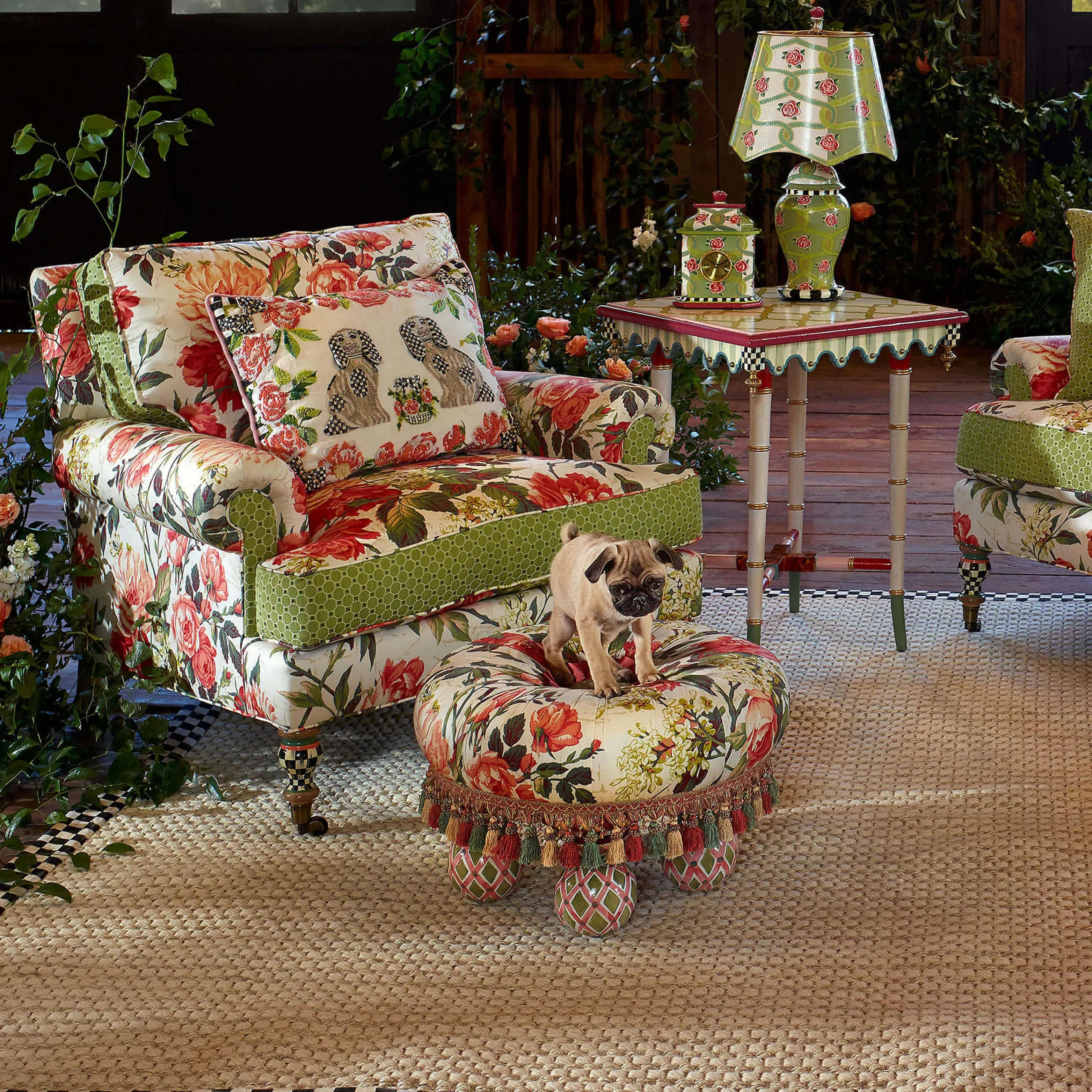 MacKenzie-Childs Really Rosy Tuffet| Living Room