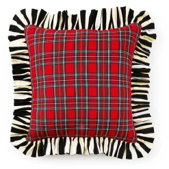 MacKenzie-Childs Red Tartan  Stripe Ruffle Throw Pillow| Pillows, Throws, & Cushions