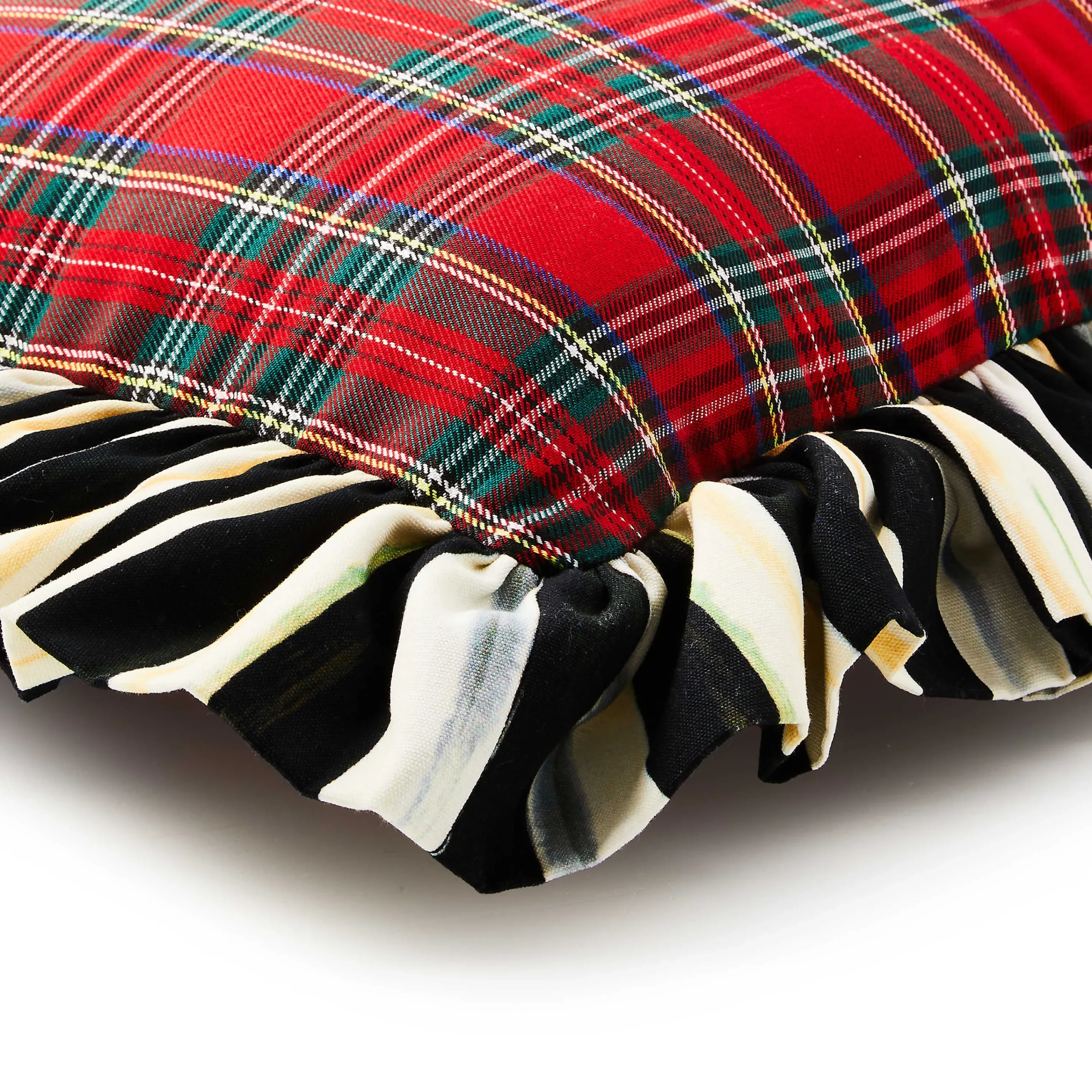 MacKenzie-Childs Red Tartan Stripe Ruffle Throw Pillow| Pillows, Throws, & Cushions