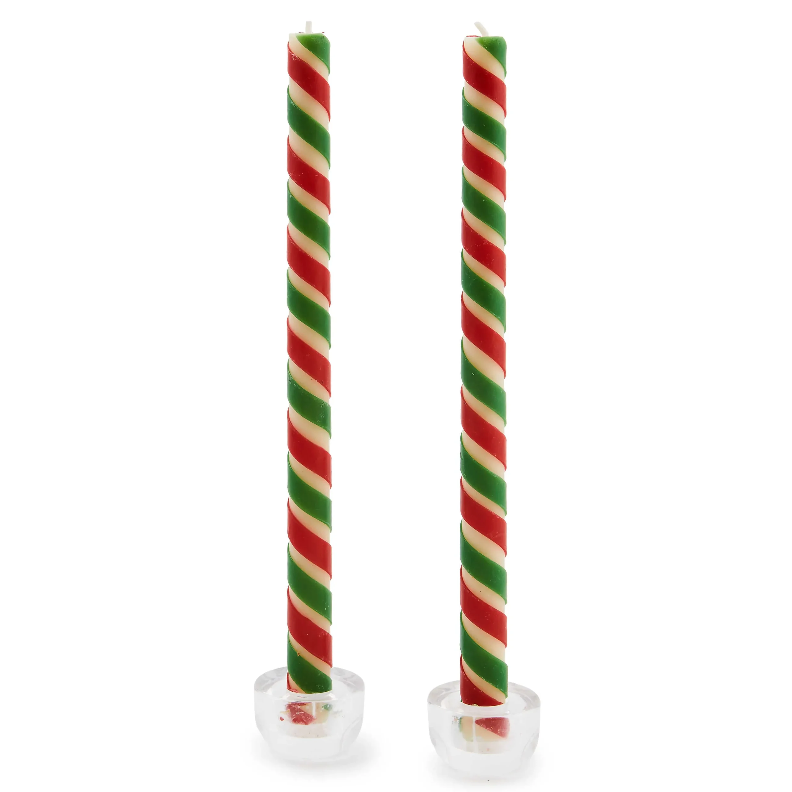 MacKenzie-Childs Ribbon Red Green Dinner Candles, Set of 2| Candles & Fragrances|Table Accessories