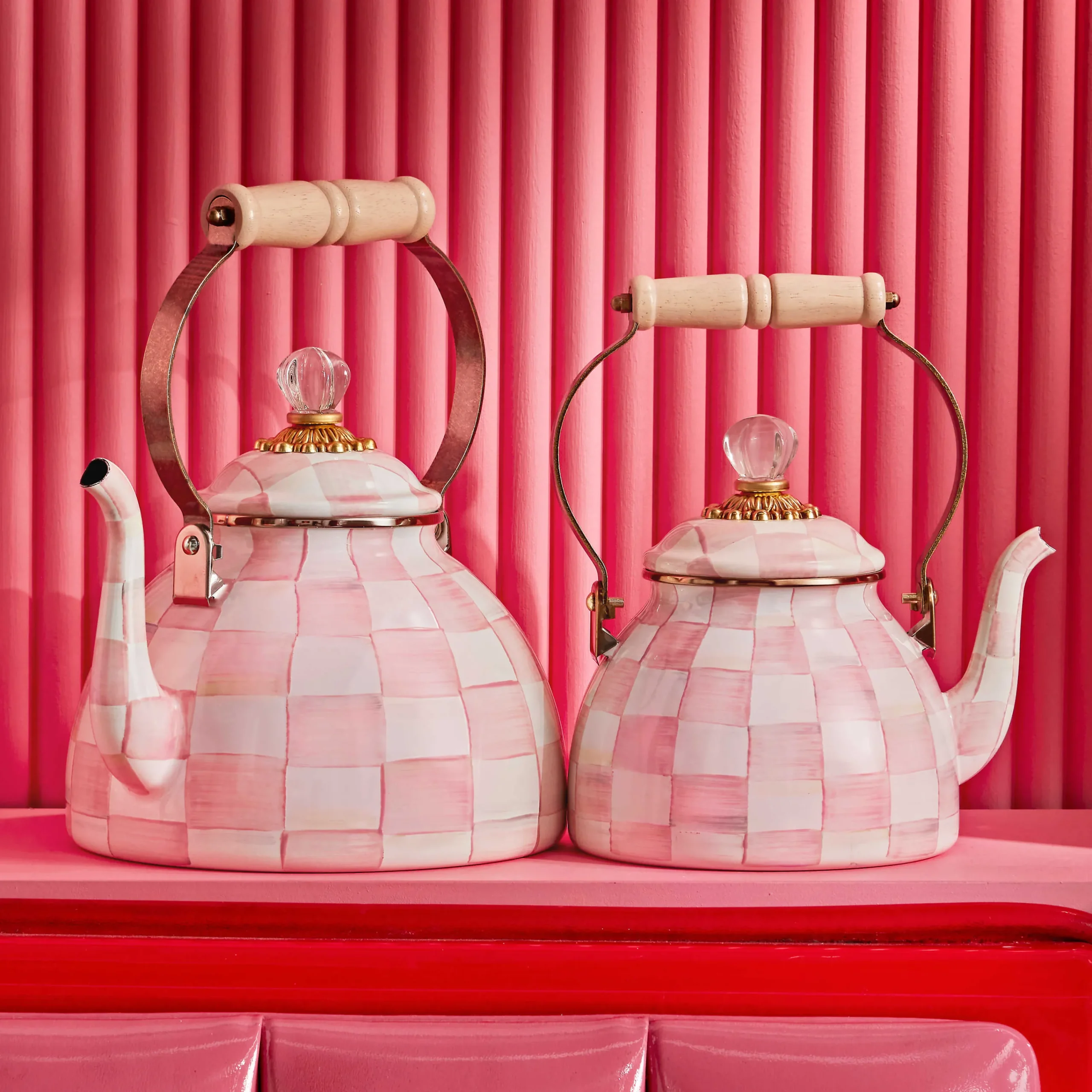 MacKenzie-Childs Rosy Check 2 Quart Tea Kettle| Easter|Spring