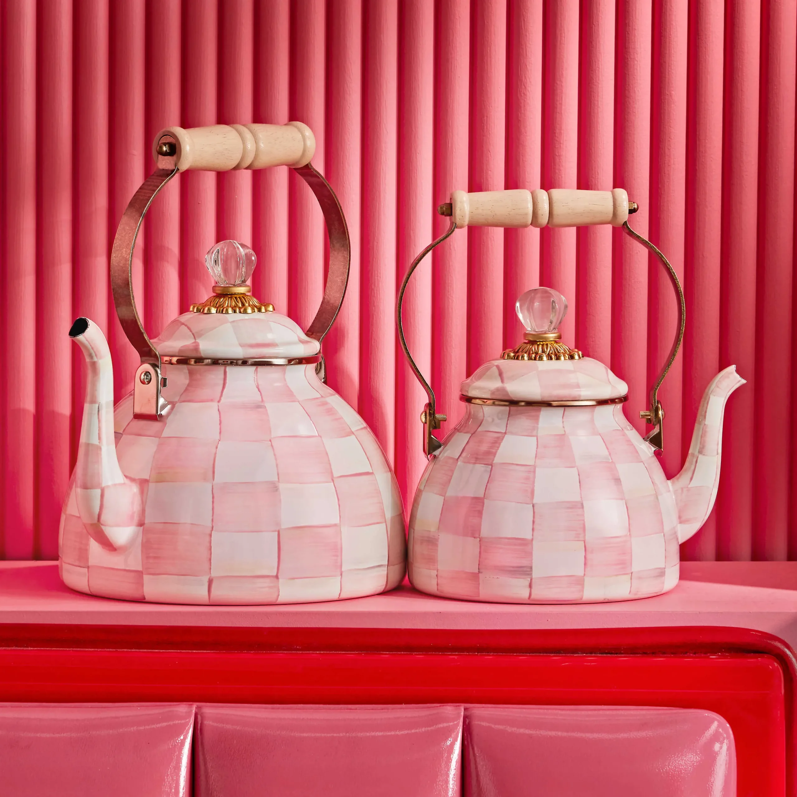 MacKenzie-Childs Rosy Check 3 Quart Tea Kettle| Easter|Spring