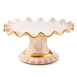 MacKenzie-Childs Rosy Check Ceramic Fluted Cake Stand| Fall Entertaining|Serveware