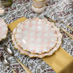 MacKenzie-Childs Rosy Check Ceramic Fluted Dessert Plate| Fall Entertaining|Dinnerware & Flatware