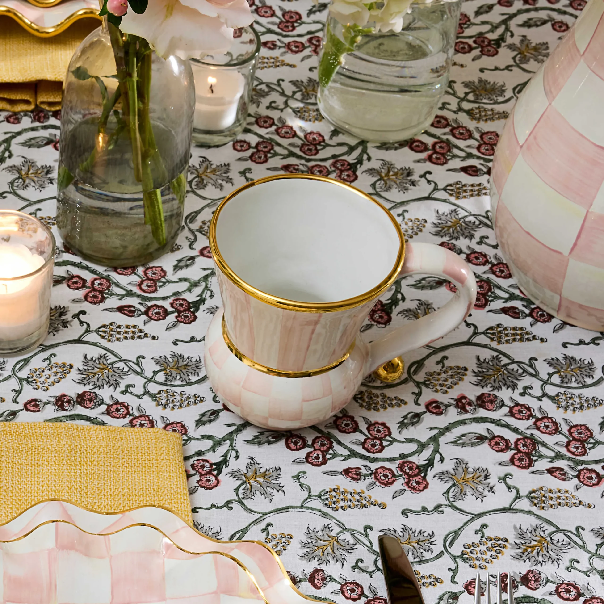 MacKenzie-Childs Rosy Check Ceramic Mug| The Coffee Shop|Fall Entertaining