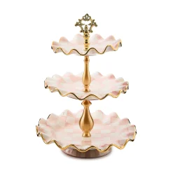 MacKenzie-Childs Rosy Check Ceramic Three Tier Sweet Stand| Fall Entertaining|Serveware