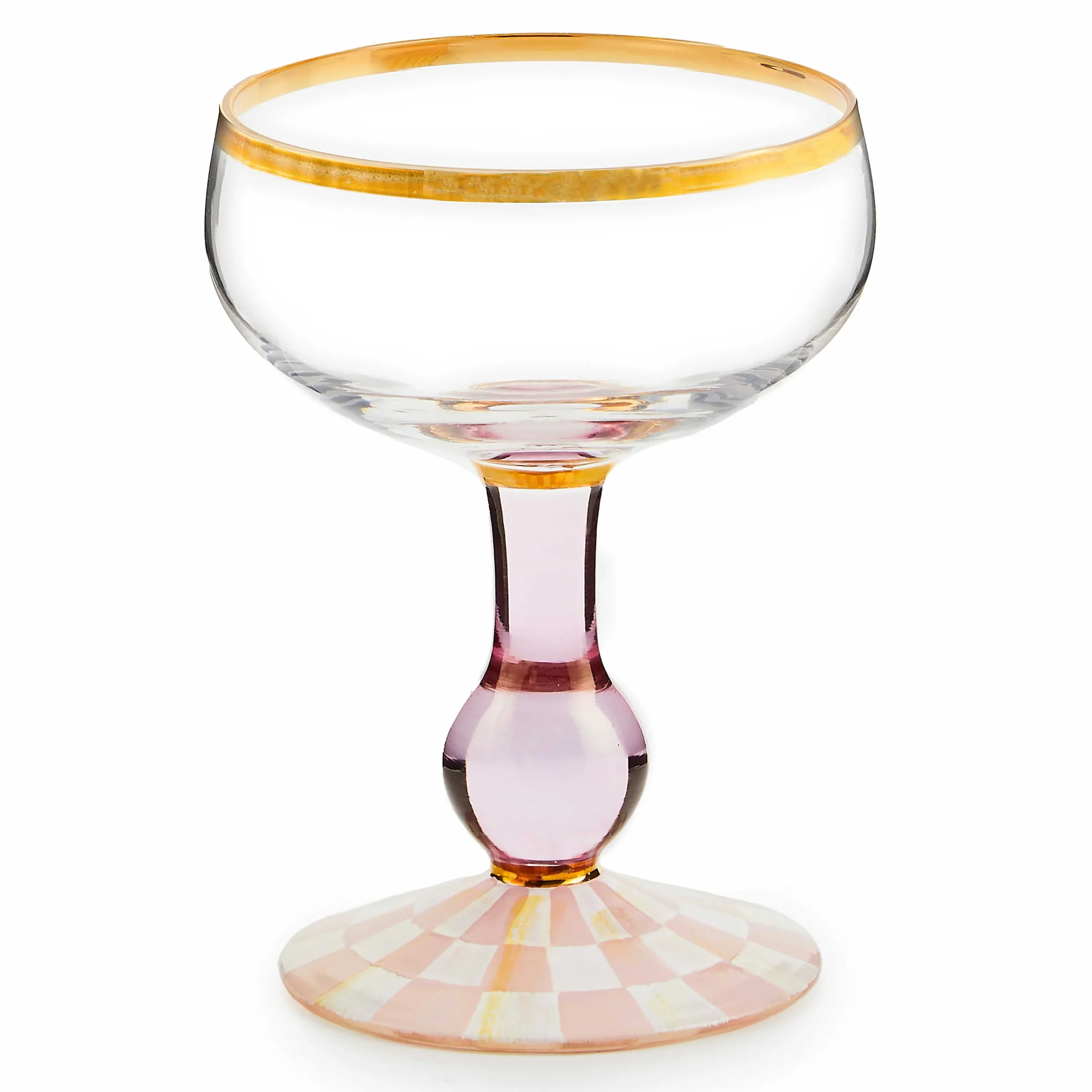 MacKenzie-Childs Rosy Check Coupe Glass| Easter|Spring