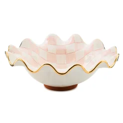 MacKenzie-Childs Rosy Check Medium Ceramic Fluted Serving Bowl| Fall Entertaining|Serveware