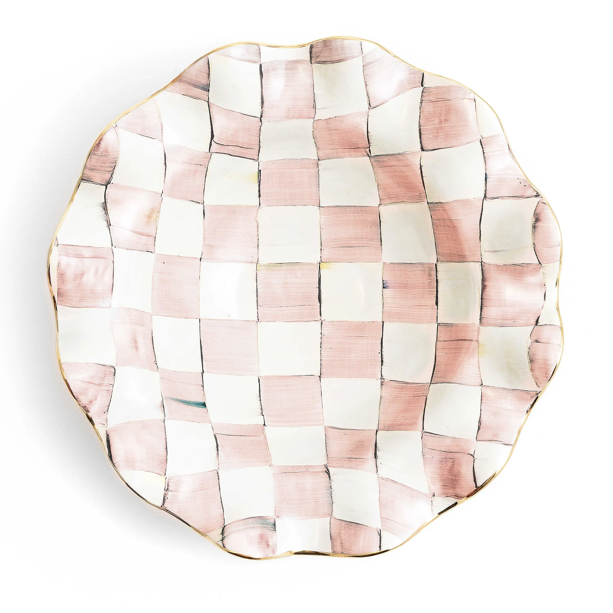 MacKenzie-Childs Rosy Check Medium Ceramic Fluted Serving Bowl| Fall Entertaining|Serveware