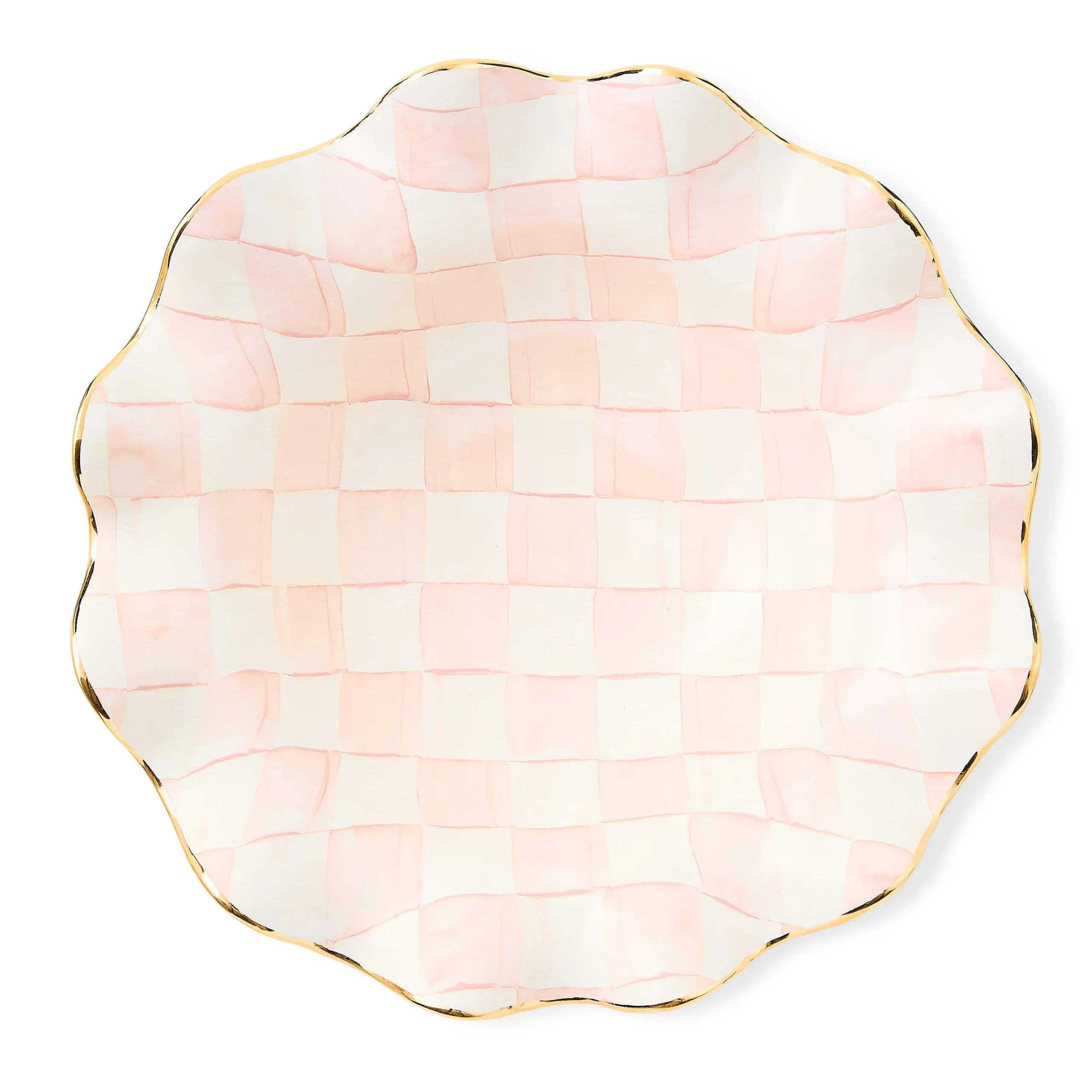 MacKenzie-Childs Rosy Check Medium Ceramic Fluted Serving Bowl| Fall Entertaining|Serveware