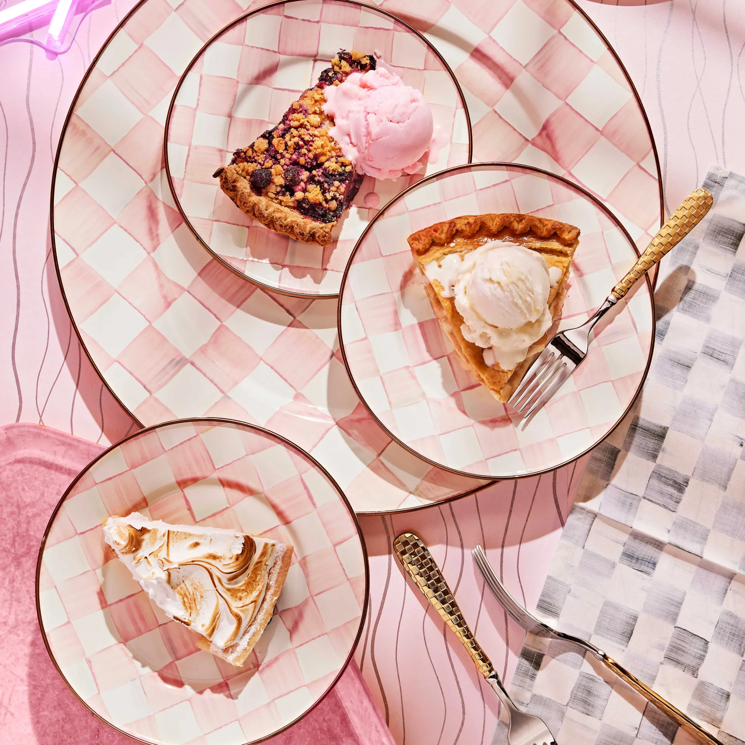 MacKenzie-Childs Rosy Check Salad/Dessert Plate| Easter|Spring