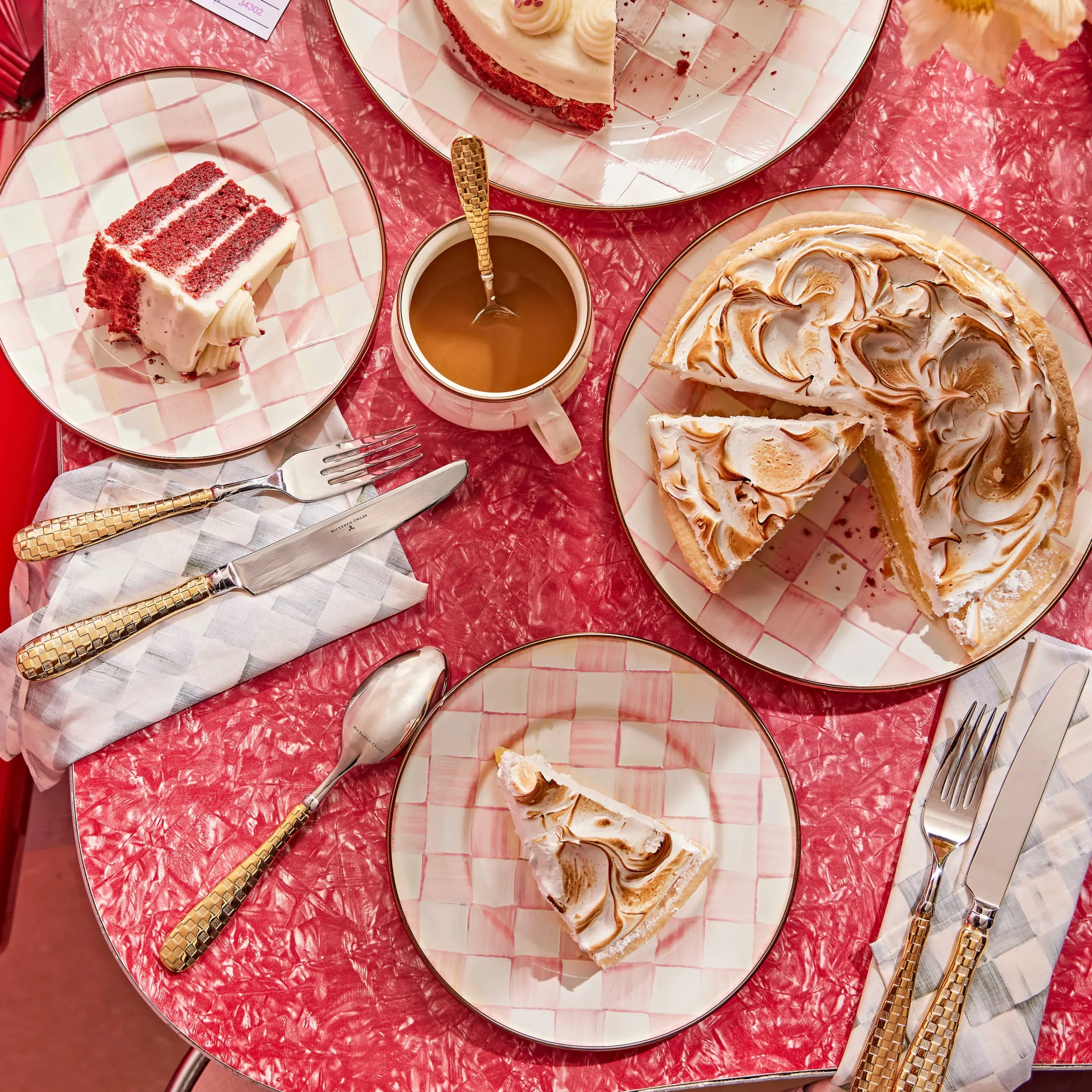 MacKenzie-Childs Rosy Check Salad/Dessert Plate| Easter|Spring
