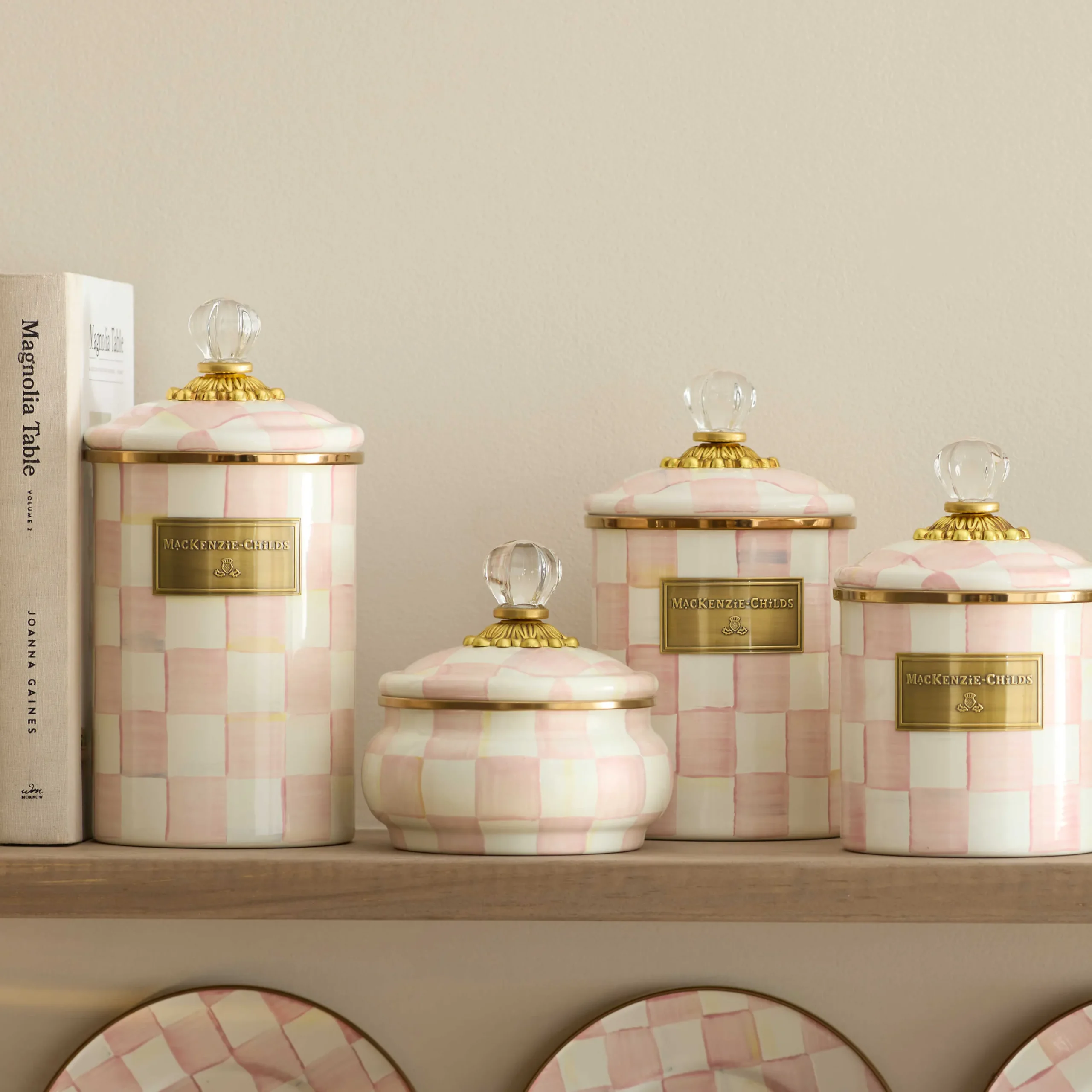 MacKenzie-Childs Rosy Check Squashed Pot| Spring|Bath & Bath Accessories
