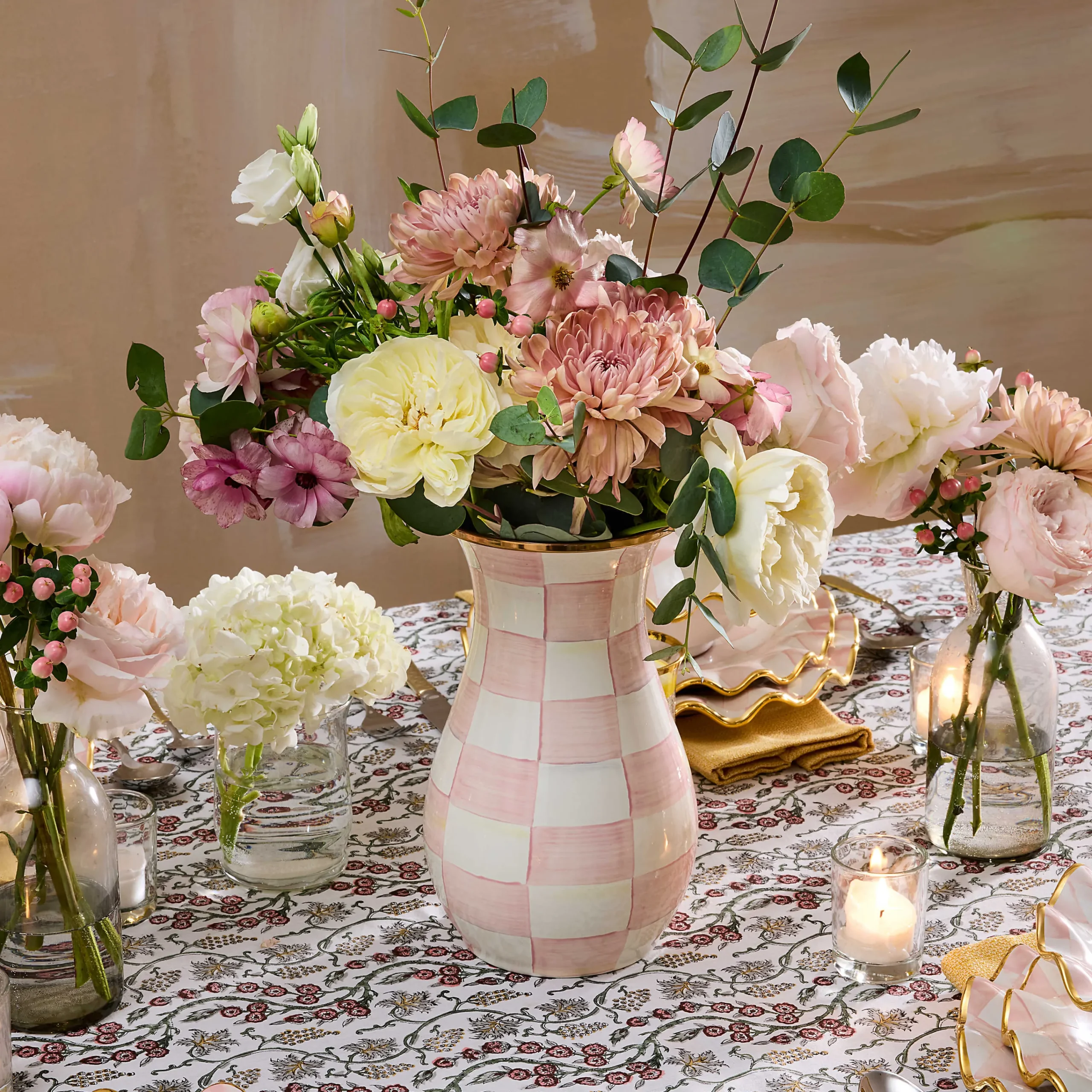 MacKenzie-Childs Rosy Check Tall Vase| Room Accents|Fall Entertaining