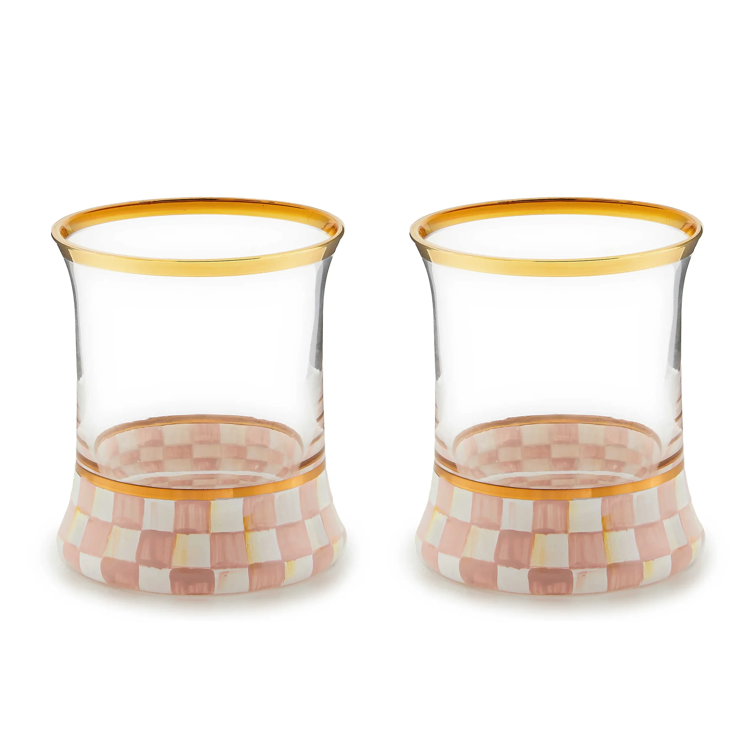 MacKenzie-Childs Rosy Check Tumbler Glass, Set of 2| Spring|Drinkware