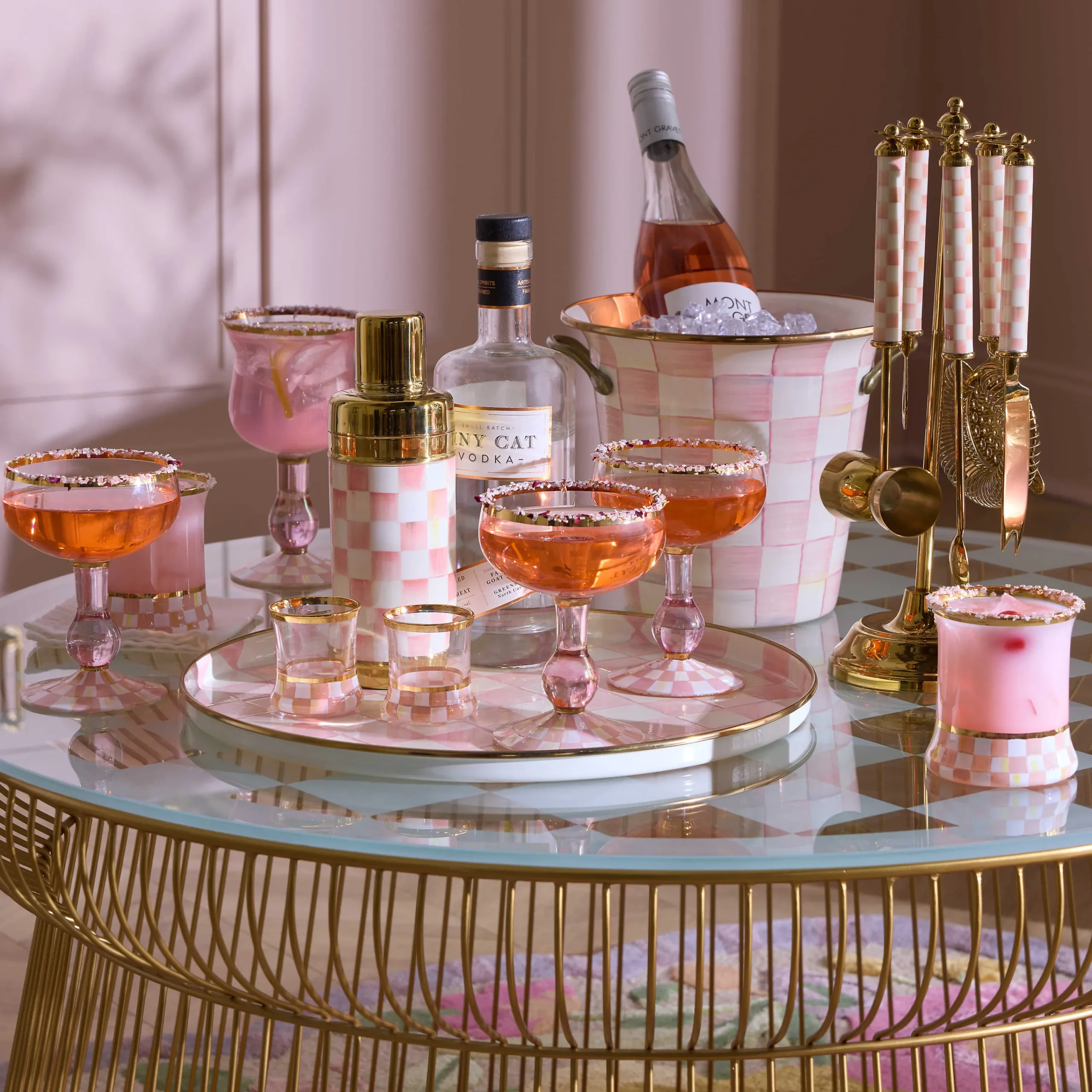MacKenzie-Childs Rosy Check Tumbler Glass, Set of 2| Spring|Drinkware