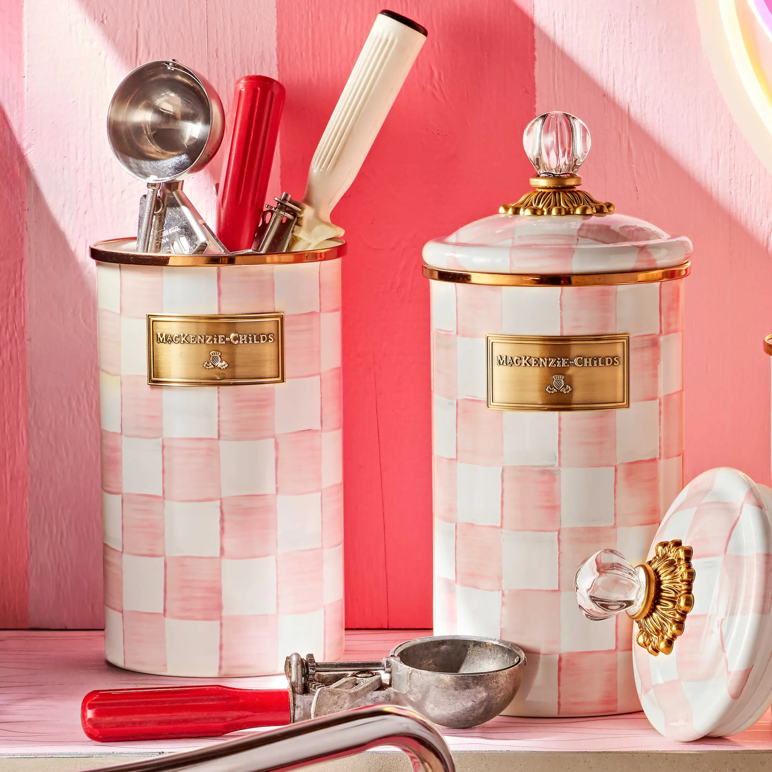 MacKenzie-Childs Rosy Check Utensil Holder| Spring|Kitchen Utensils & Tools
