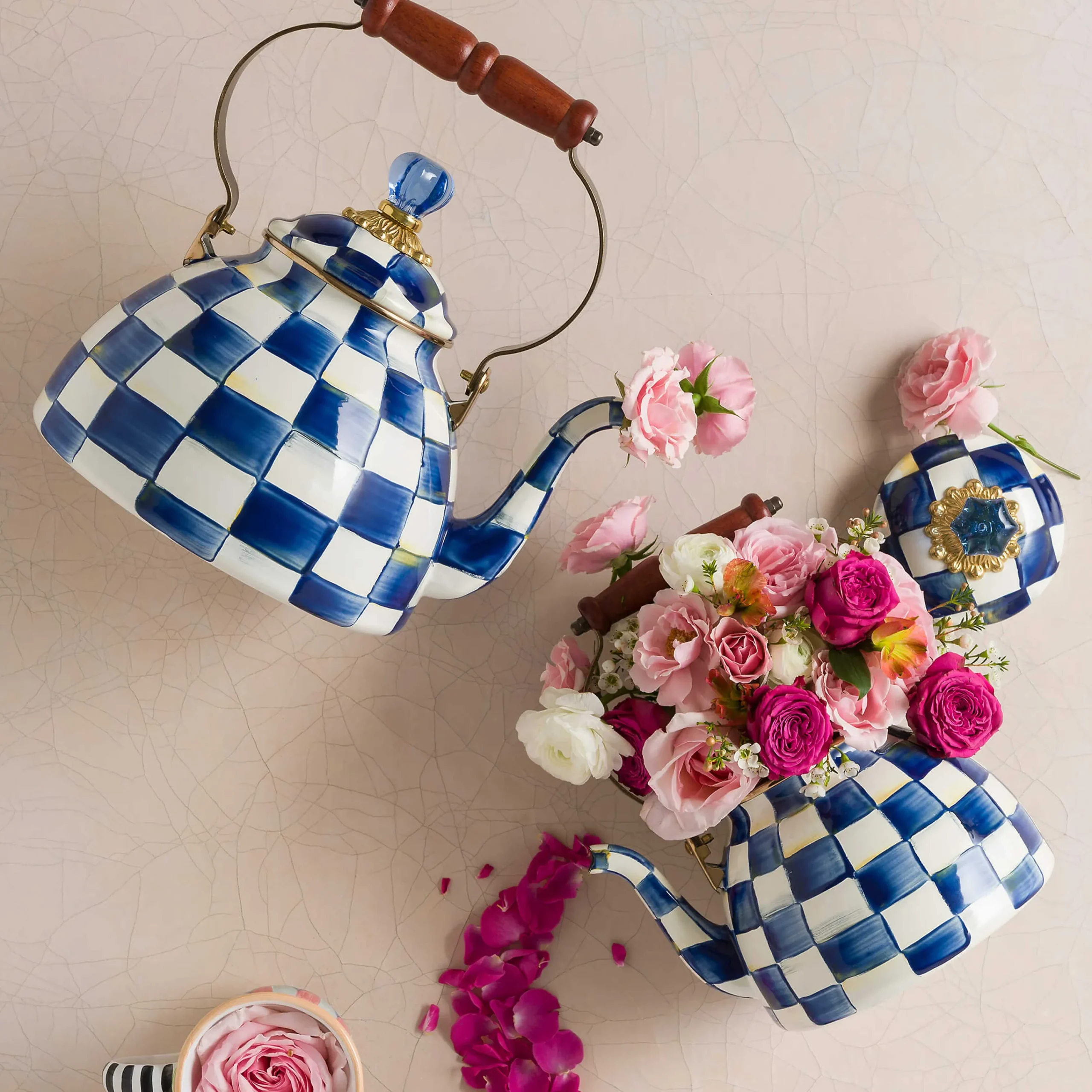 MacKenzie-Childs Royal Check 2 Quart Tea Kettle| The Coffee Shop|Tea Kettles