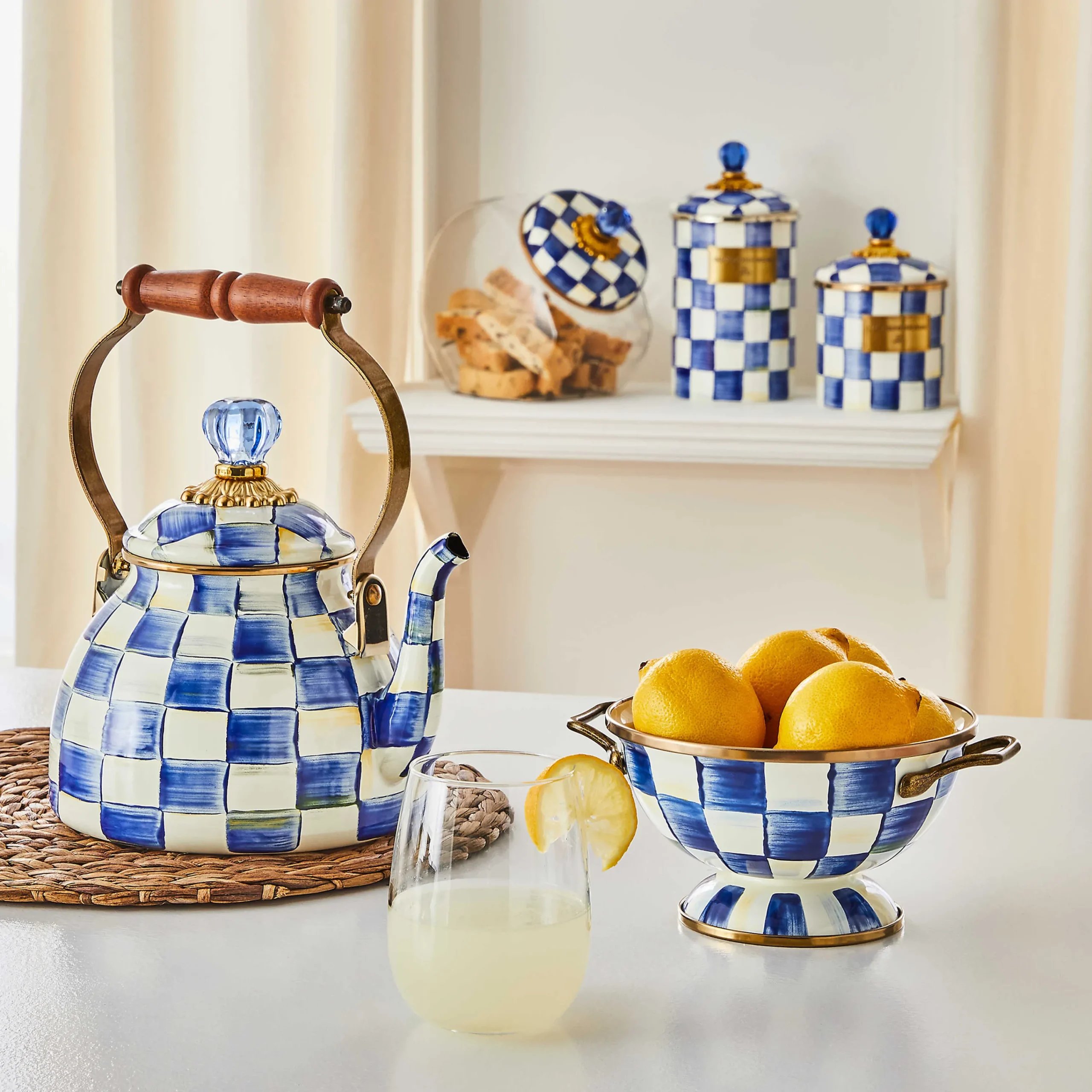 MacKenzie-Childs Royal Check 2 Quart Tea Kettle| The Coffee Shop|Tea Kettles