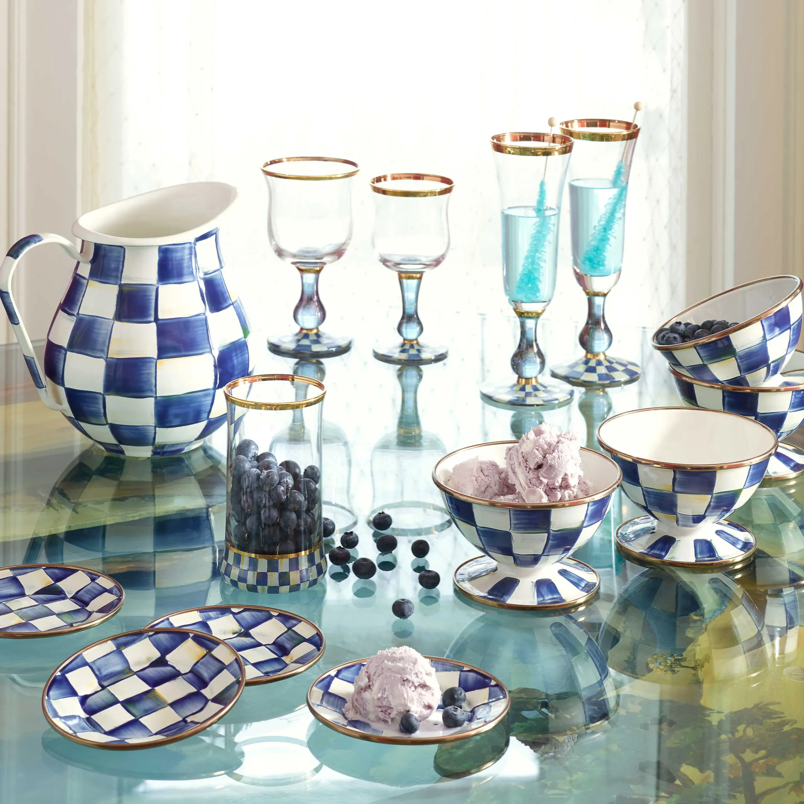 MacKenzie-Childs Royal Check Appetizer Plates, Set of 4| Bar Entertaining|Serveware